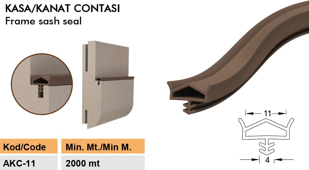 Contacall Ahşap Kapı Fitili Ahşap Kapı Contası Antrasit 25 Metre Ortadan Tırnaklı AKC-11 