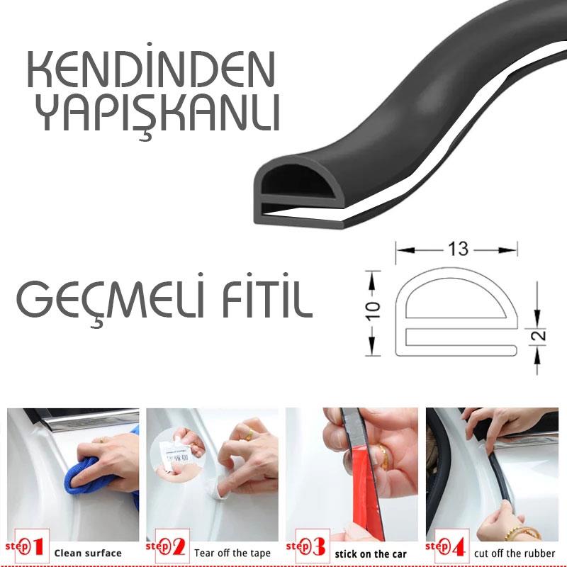Contacall Otomobil Fitili İki Kapı Arası Fitili Orta Direk Fitili 2 Metre Kendinden Yapışkanlı Rüzgar Azaltıcı Fitil