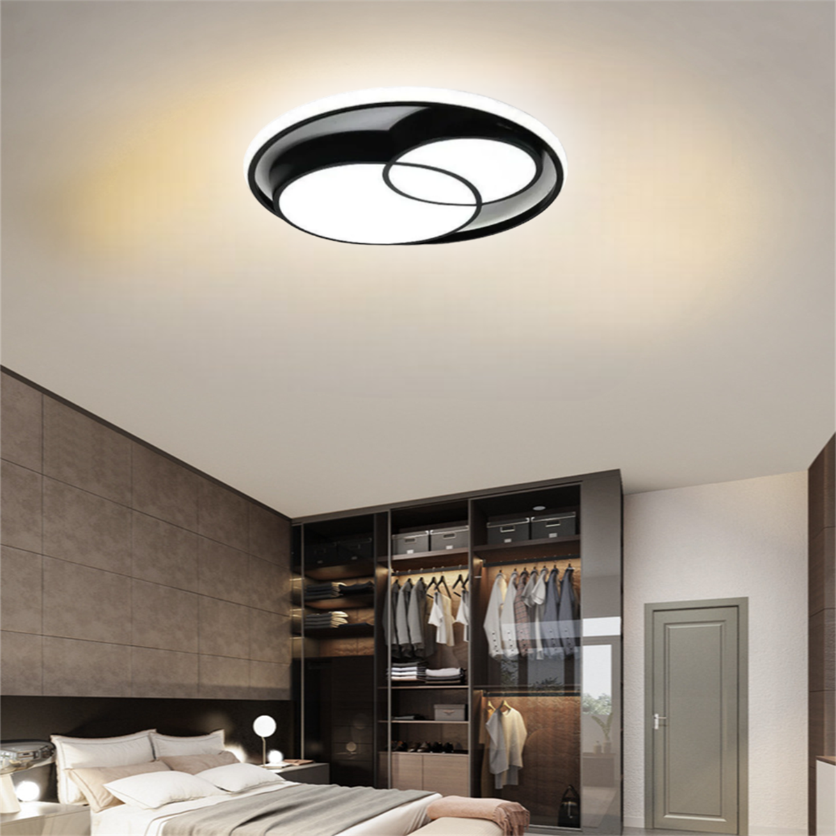Ø60CM SİYAH YUVARLAK İÇİ ÇİFT YUVARLAK LED TAVAN LAMBASI,AVİZE,MODERN AYDINLATMA,3 IŞIK RENGİ,KUMANDALI