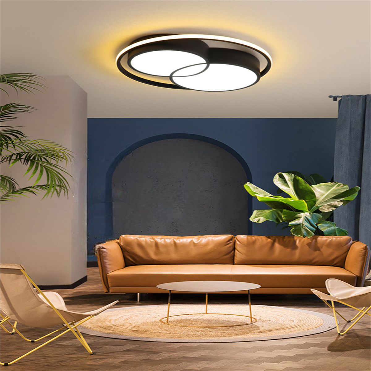 Ø60CM SİYAH YUVARLAK İÇİ ÇİFT YUVARLAK LED TAVAN LAMBASI,AVİZE,MODERN AYDINLATMA,3 IŞIK RENGİ,KUMANDALI