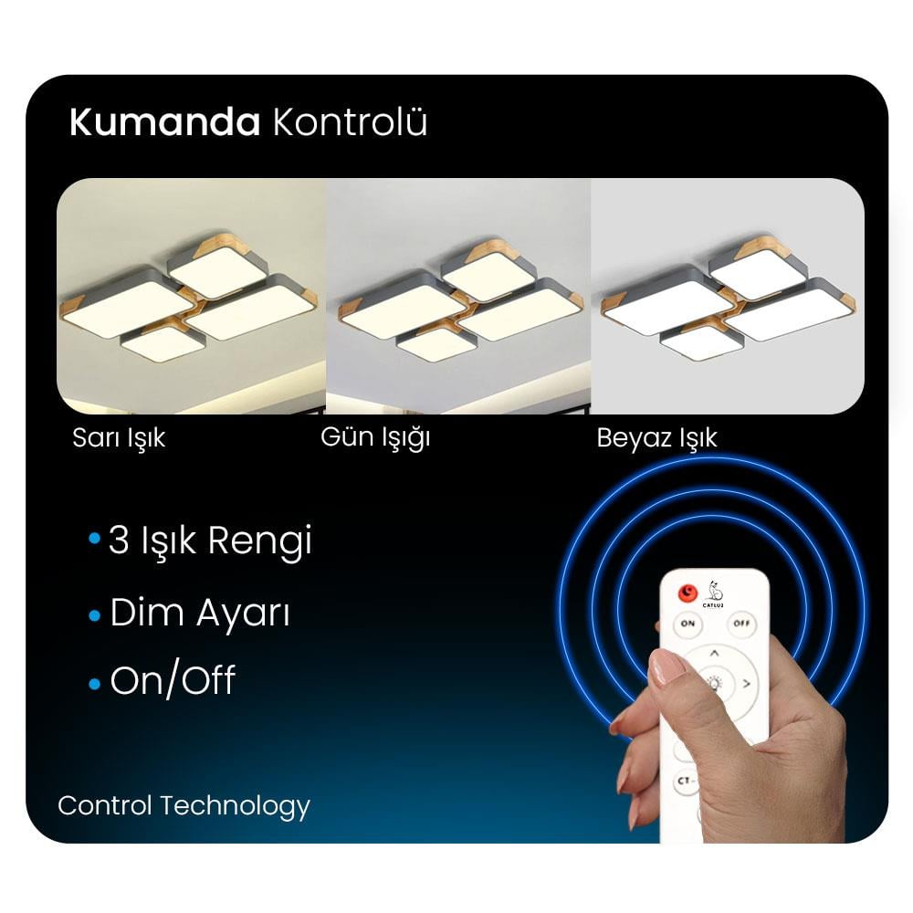 DİKDÖRTGEN ANTRASİT AHŞAPLI LED TAVAN LAMBASI,MODERN AYDINLATMA