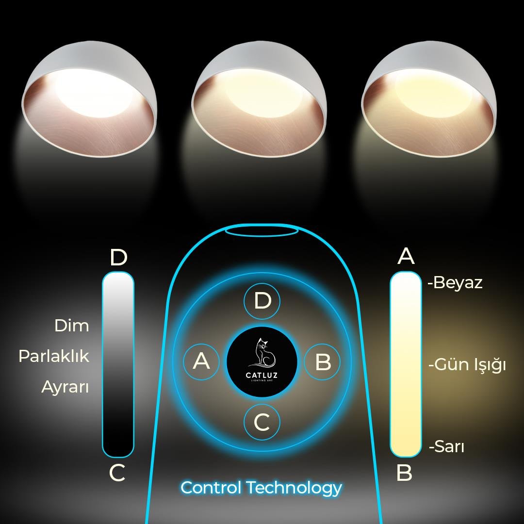 KUMANDALI LED PLAFONYER AVİZE  BEYAZ İÇİ AHŞAP DOKULU LİMİTED EDITION