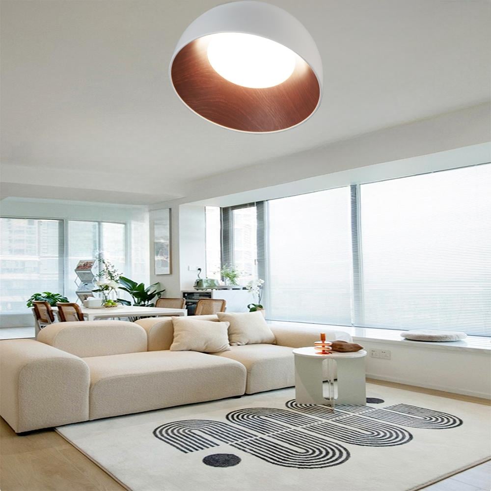 KUMANDALI LED PLAFONYER AVİZE  BEYAZ İÇİ AHŞAP DOKULU LİMİTED EDITION