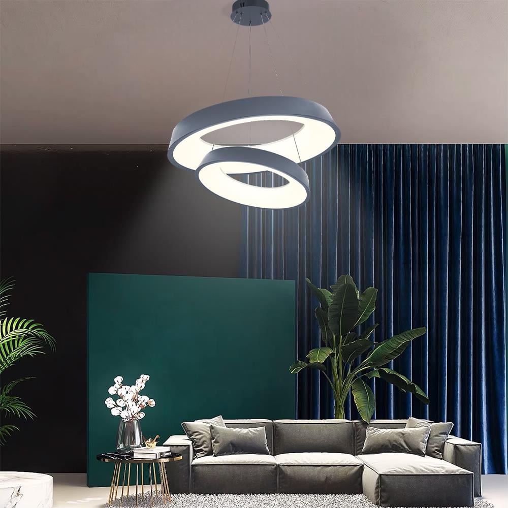KUMANDALI LED SARKIT AVİZE ANTRASİT ÇEMBER AKRİLİKLİ 3 IŞIK RENKLİ MODERN TAVAN LAMBASI