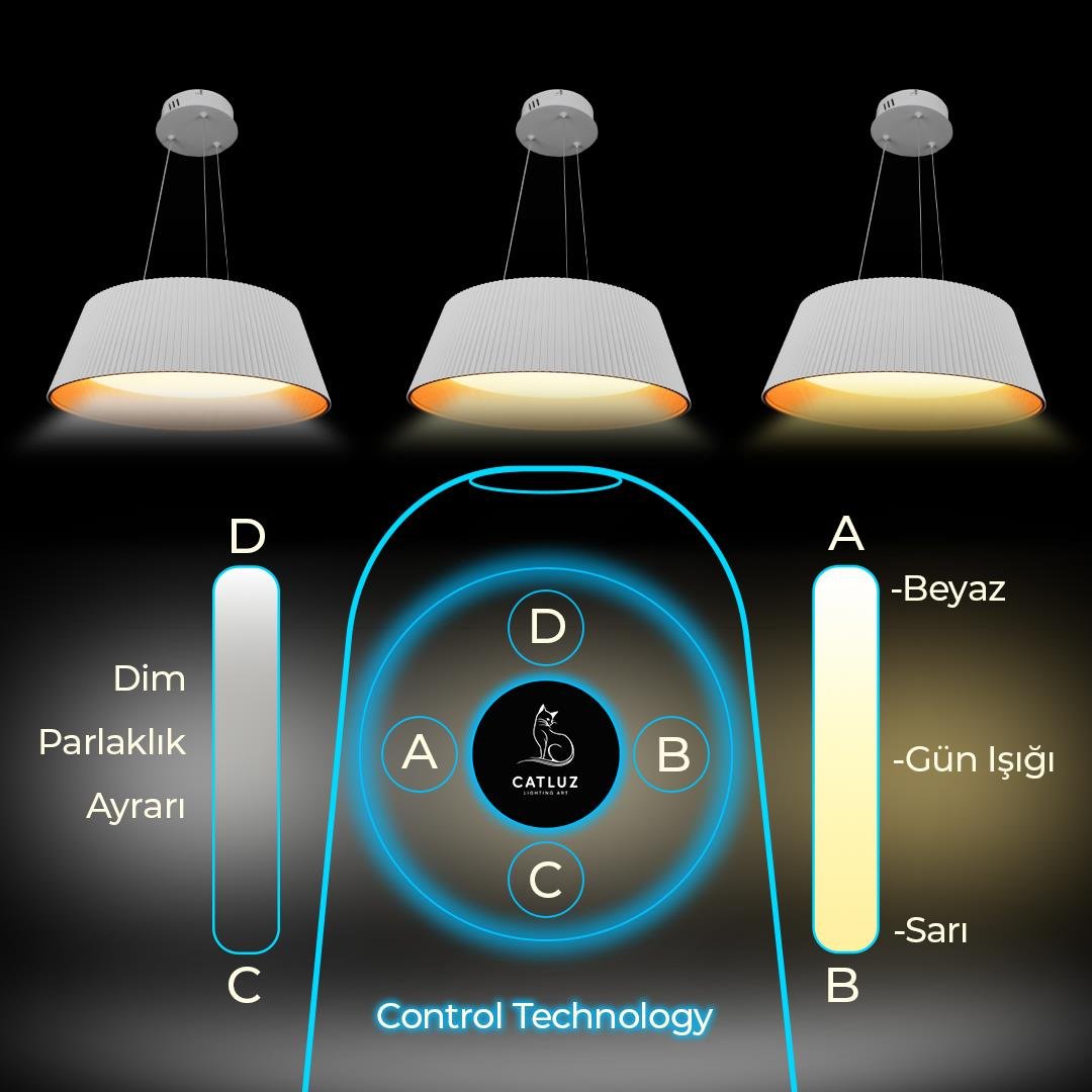KUMANDALI MODERN BEYAZ LED SARKIT AVİZE 3 IŞIK RENKLİ MODERN TAVAN LAMBASI 