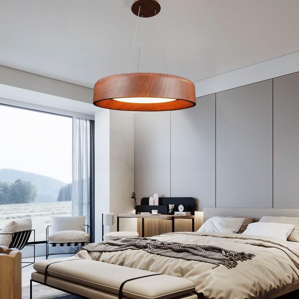 KUMANDALI MODERN LED AHŞAP DESENLİ SARKIT AVİZE 3 IŞIK RENKLİ MODERN TAVAN LAMBASI 