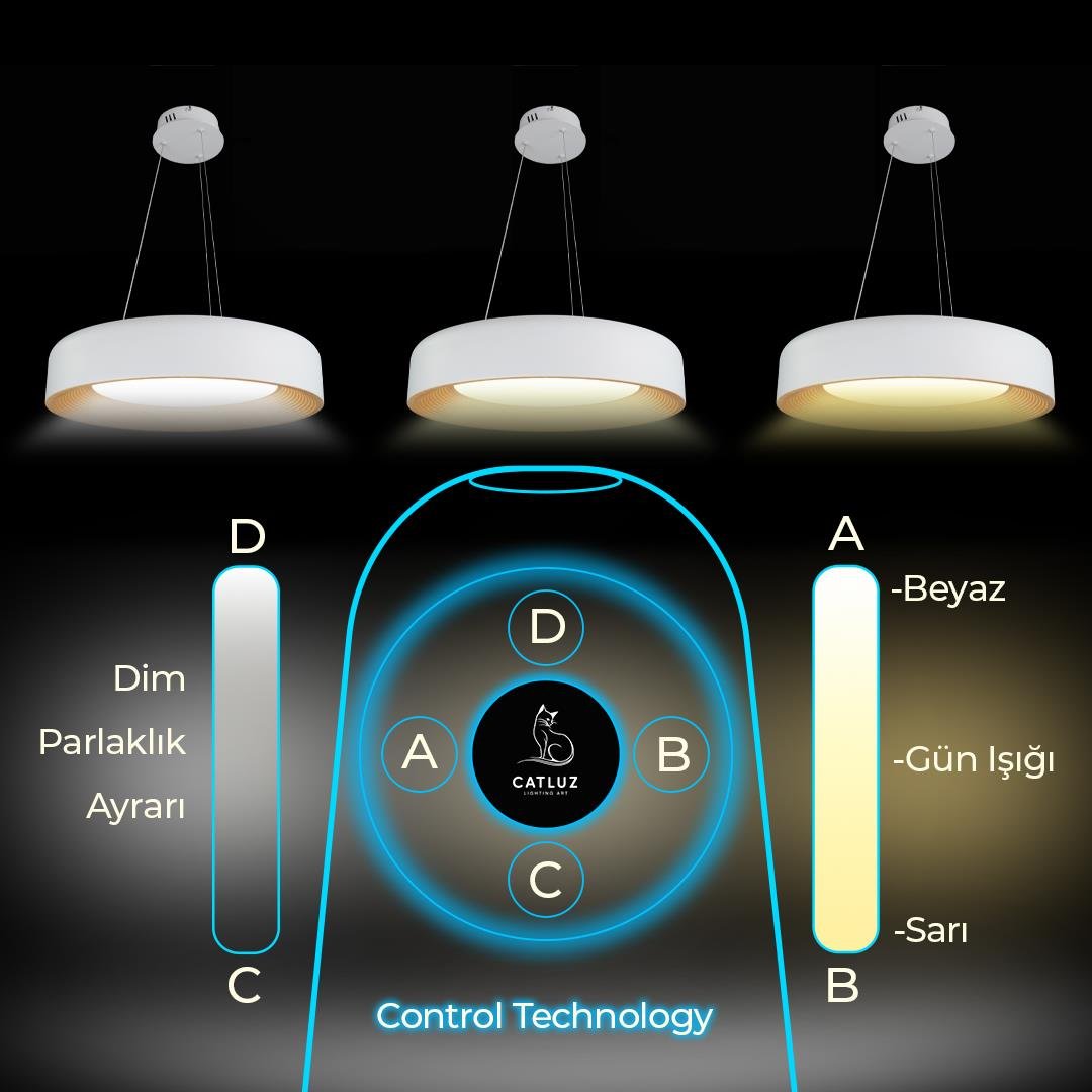 KUMANDALI MODERN LED BEYAZ SARKIT AVİZE 3 IŞIK RENKLİ MODERN TAVAN LAMBASI 