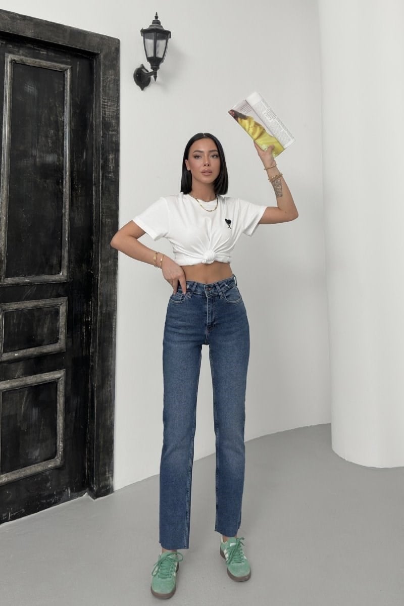 Dikişsiz Paça Mom Fit Kot Pantolon 764