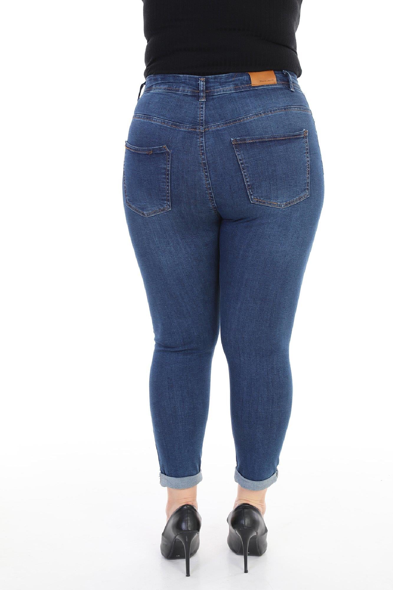 Double Folded Bottom High Waisted Skinny Short Jean Dark Blue Denim Dark Blue Denim (30-36)