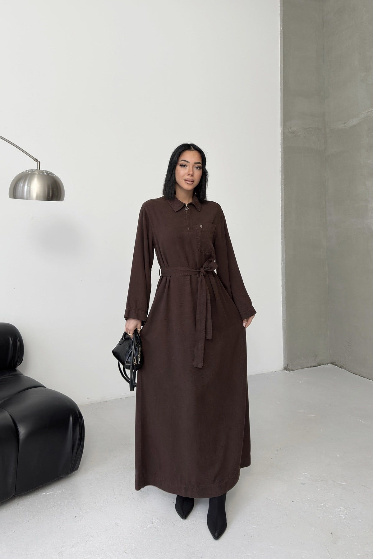 Düğmeli Klasik Uzun Kot Elbise 3034