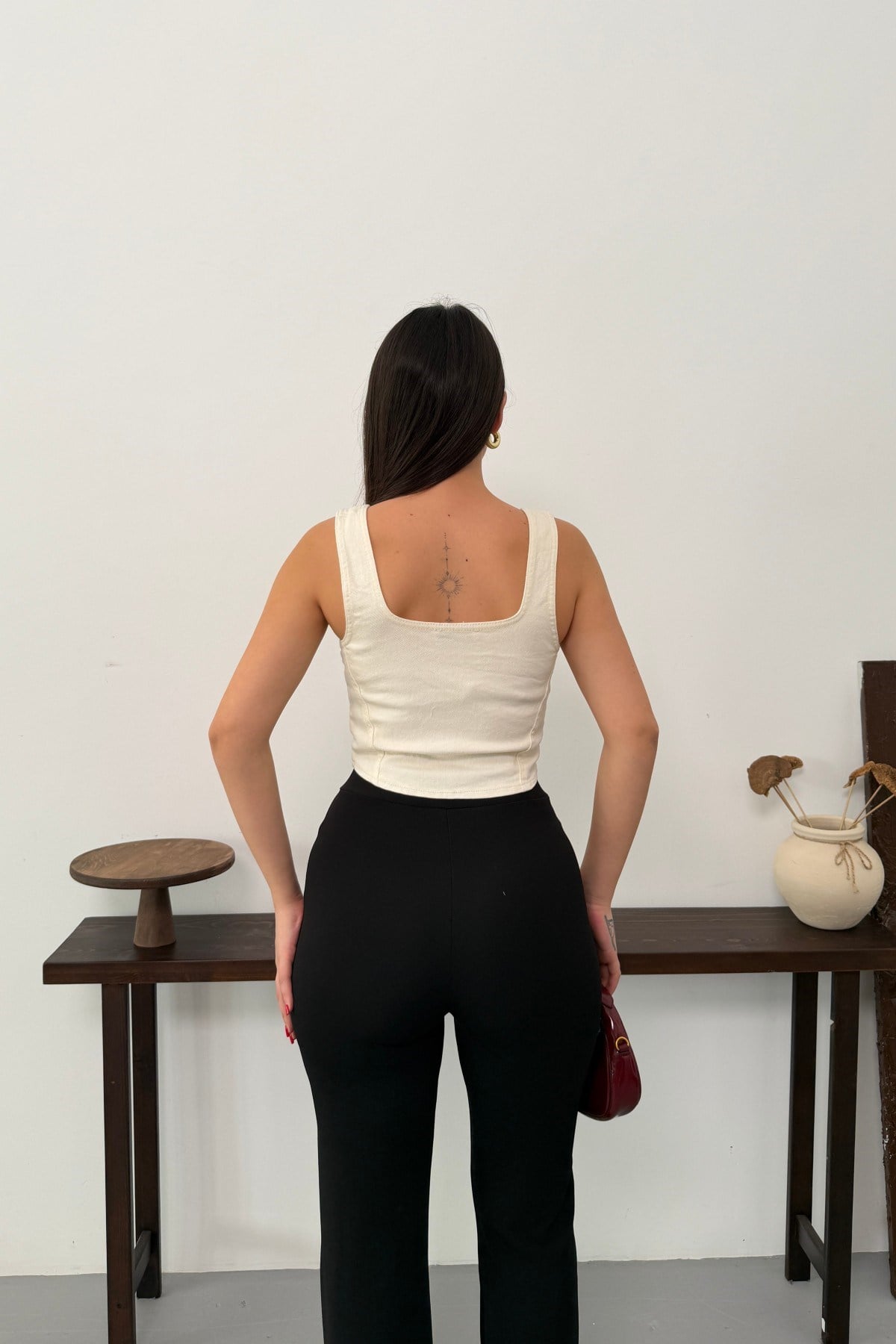 Fermuarlı Denim Büstiyer