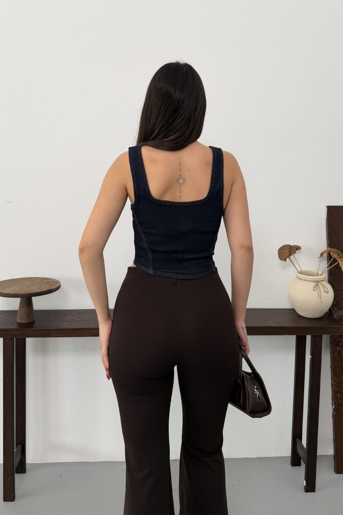 Fermuarlı Denim Büstiyer