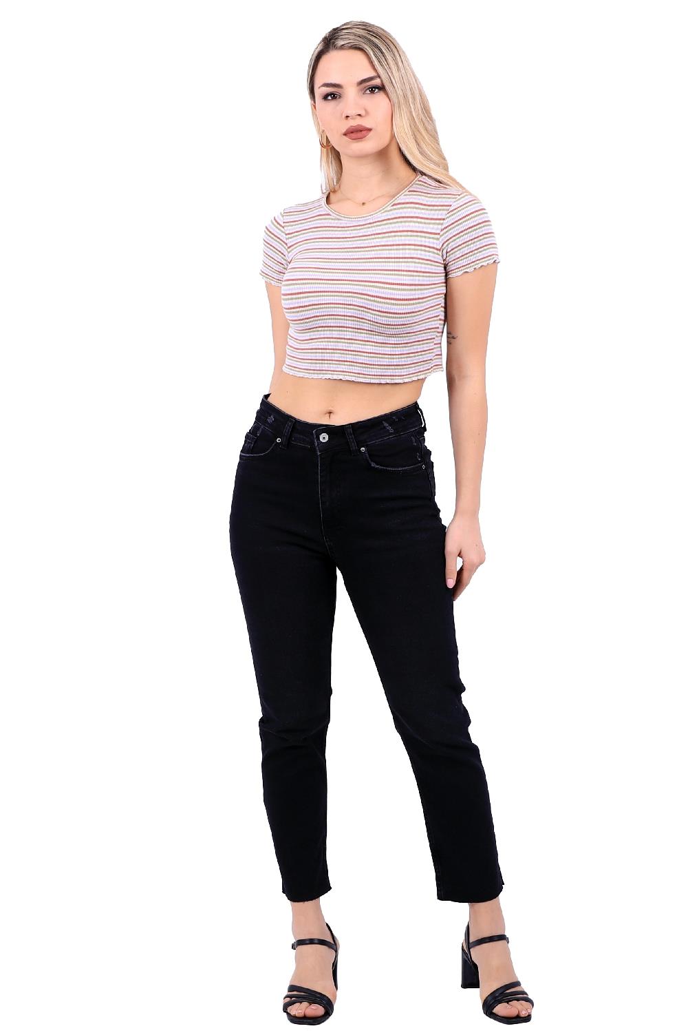 Fringe Ending High Waisted Mom Fit Jean Anthracite Denim Anthracite Denim (30-36)