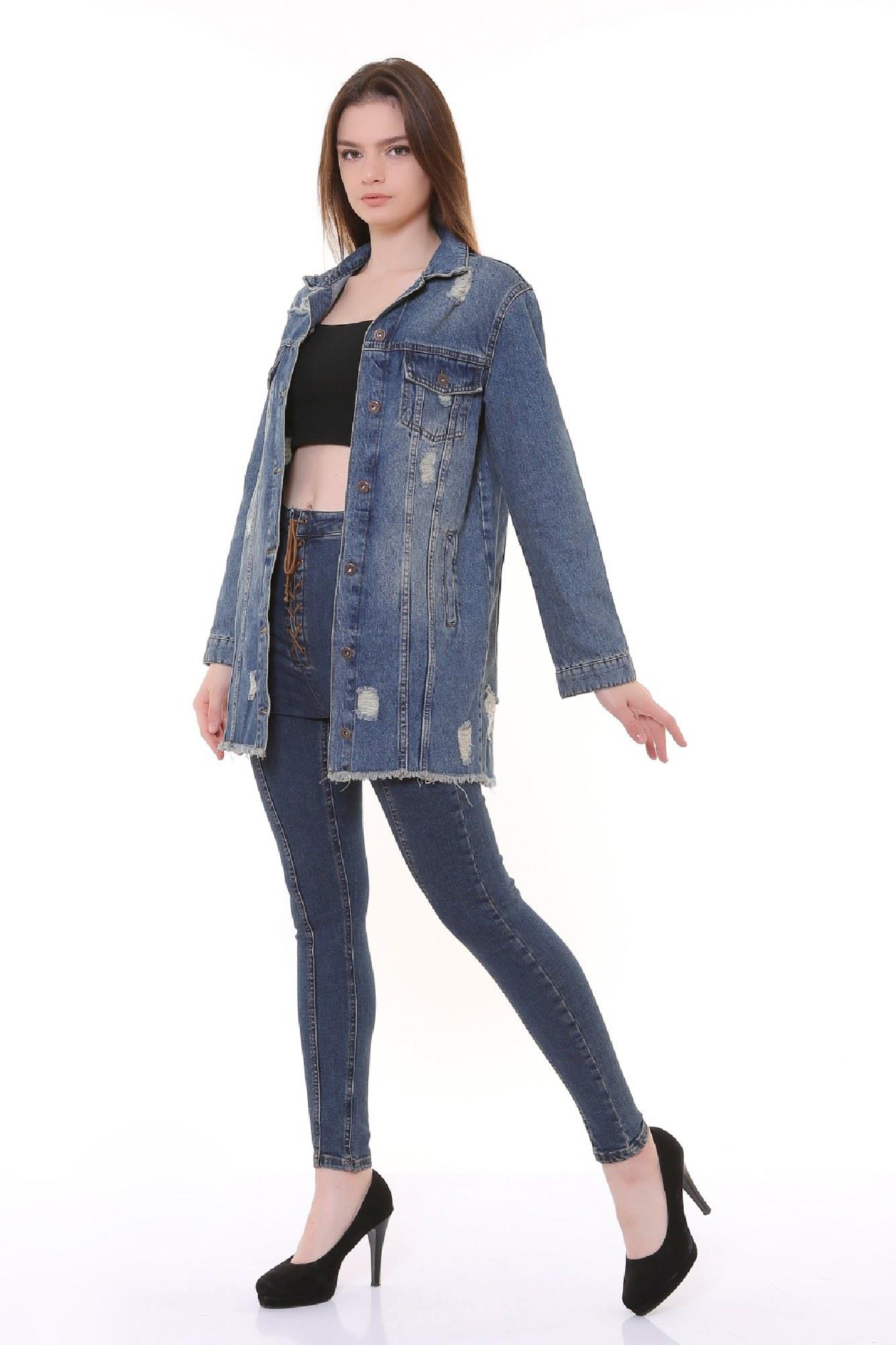 Fringe Finish Boyfriend Denim Jacket Middle Blue - Tinted Middle Blue - Tinted (S-XL-6)