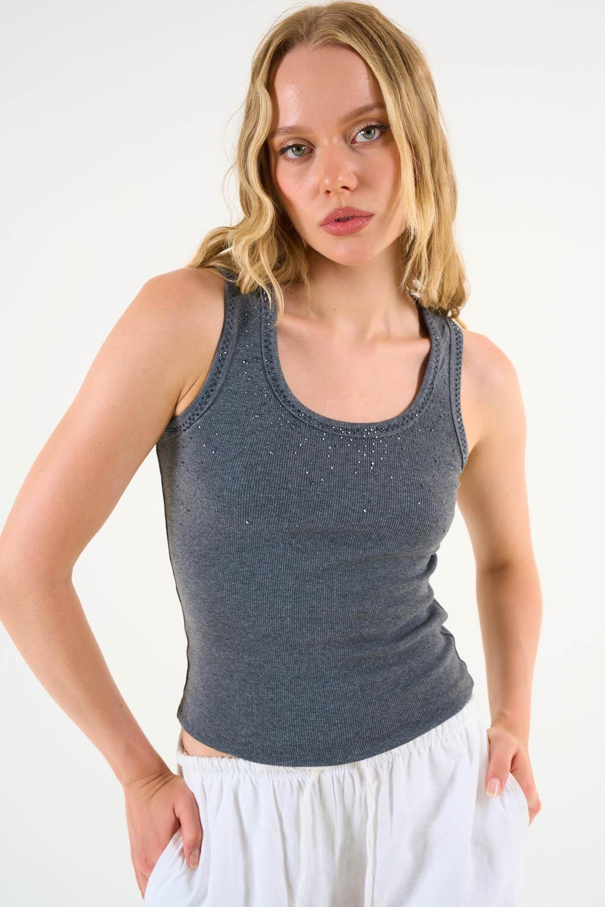 Kadın Sliy Örme Atlet - Antrasit