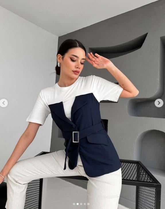 Kemerli Çift Parça Görünümlü Elbise
