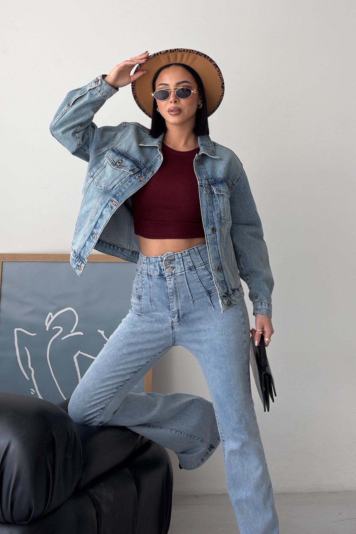 Klasik Yaka Cepli Düğmeli Kot Ceket 6081