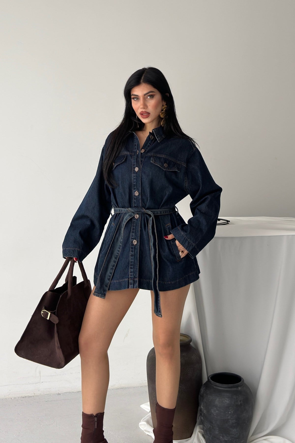 Kuşaklı Oversize Gömlek 6250