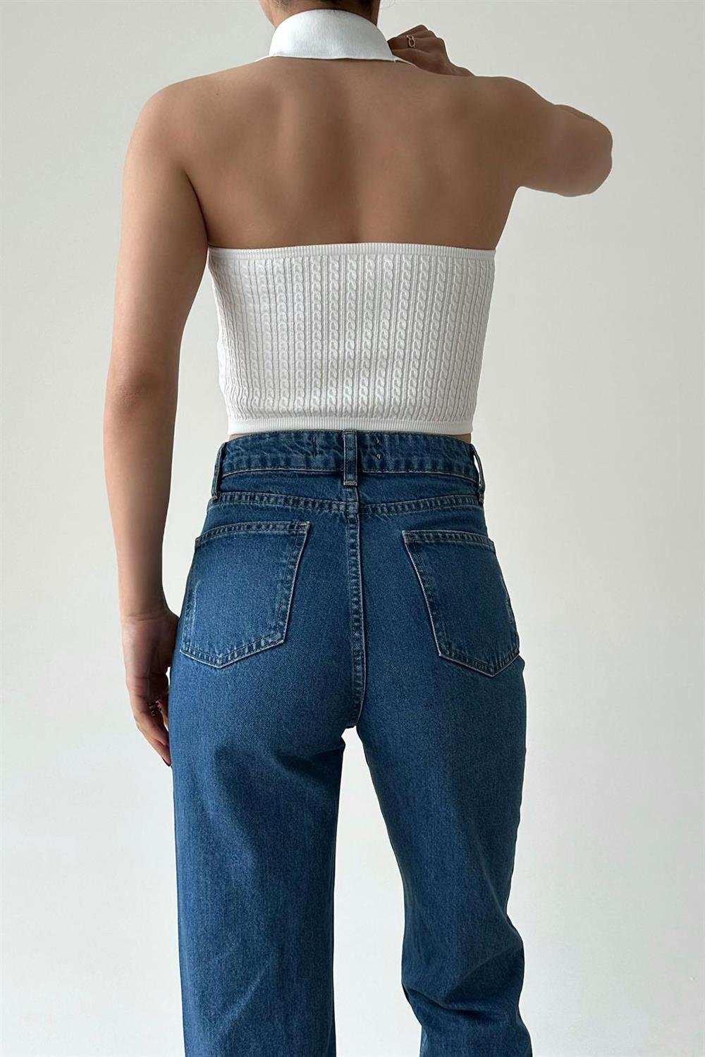 Saç Örgü Crop Bluz - Beyaz