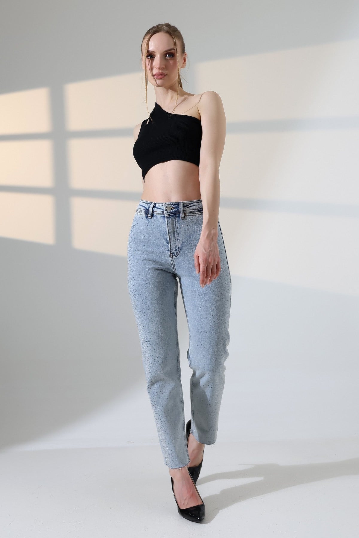 Serpme Taşlı  Relax Kot Pantolon 7193
