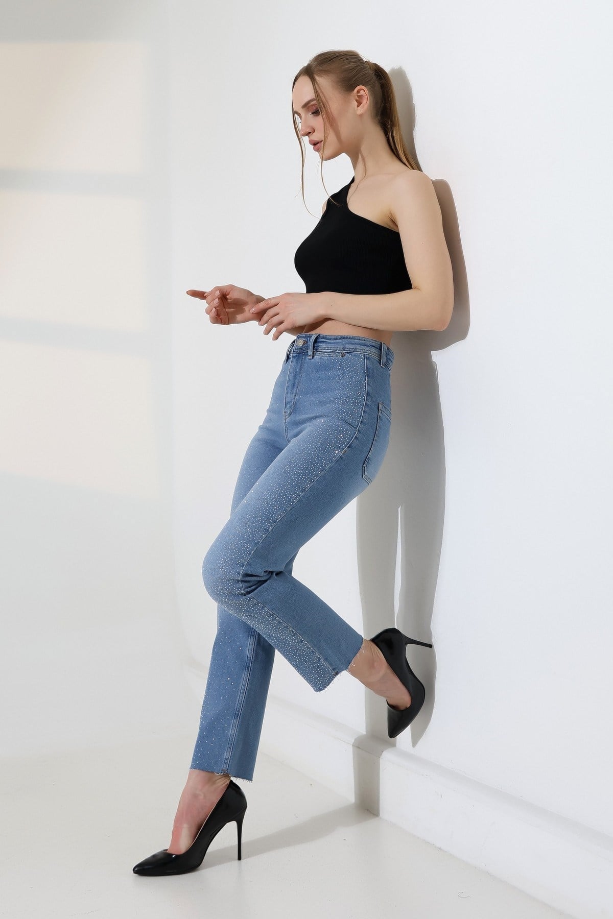 Serpme Taşlı  Relax Kot Pantolon 7193
