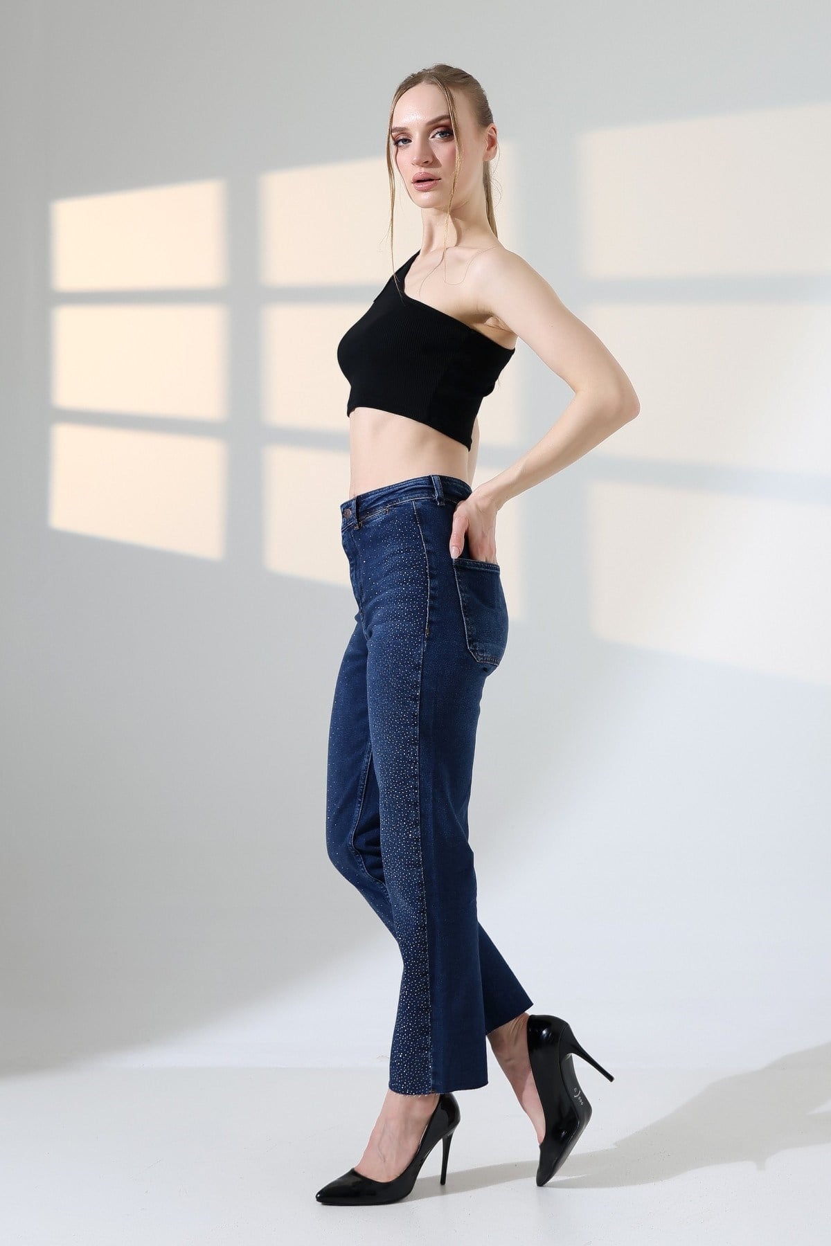 Serpme Taşlı  Relax Kot Pantolon 7193