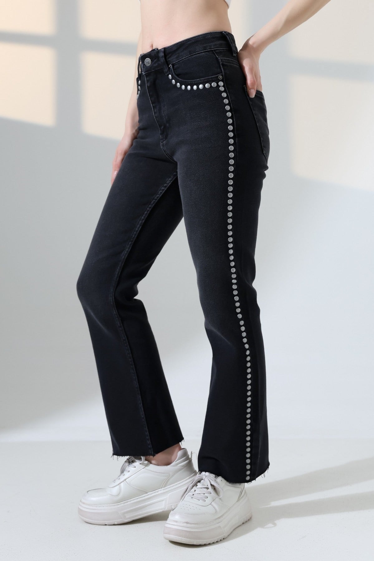 Zımba Taşlı İspanyol Mom Fit Kot Pantolon 7192