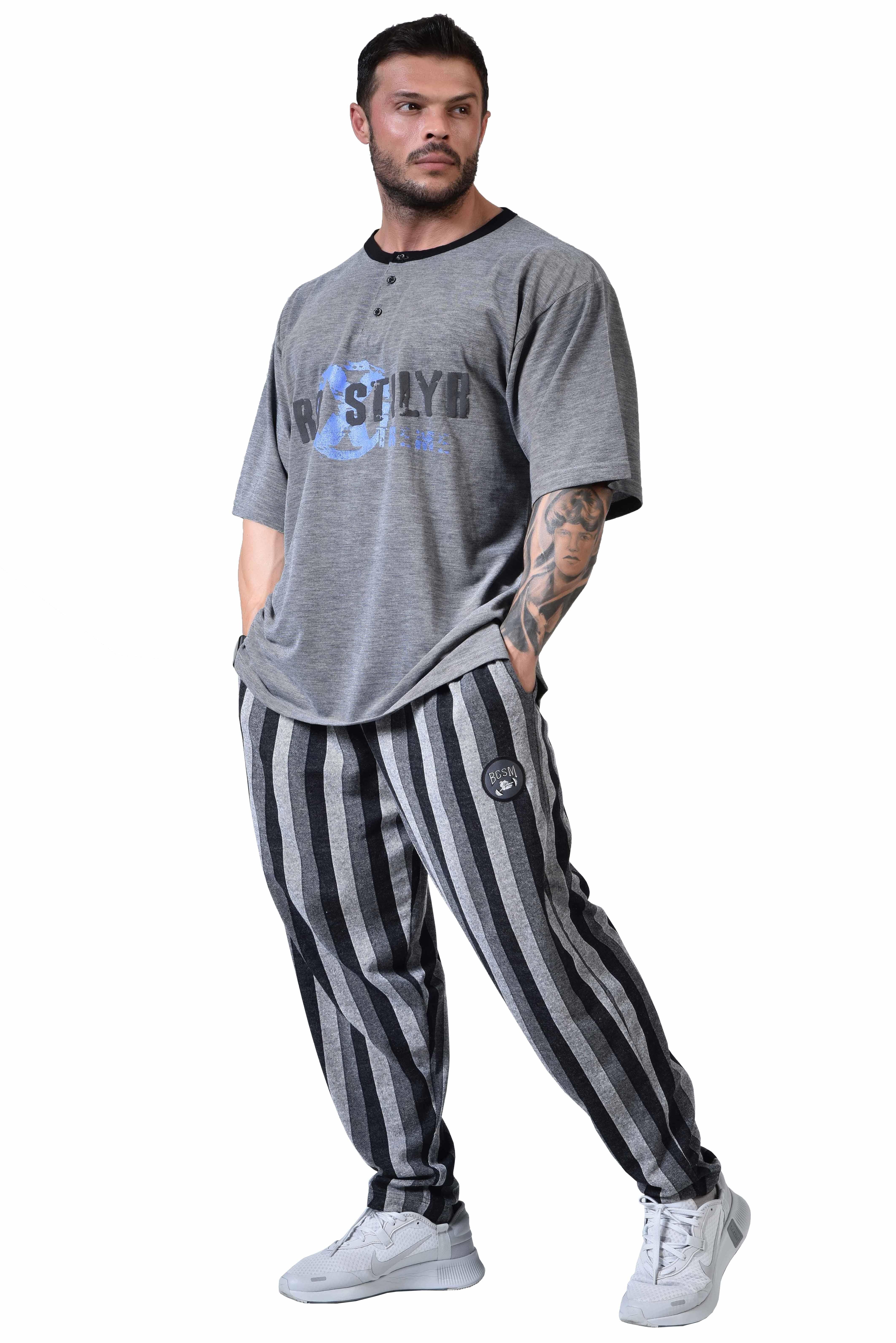 Men's Baggy Sweatpants with Pockets, Oversize Striped Oldschool Trackpants