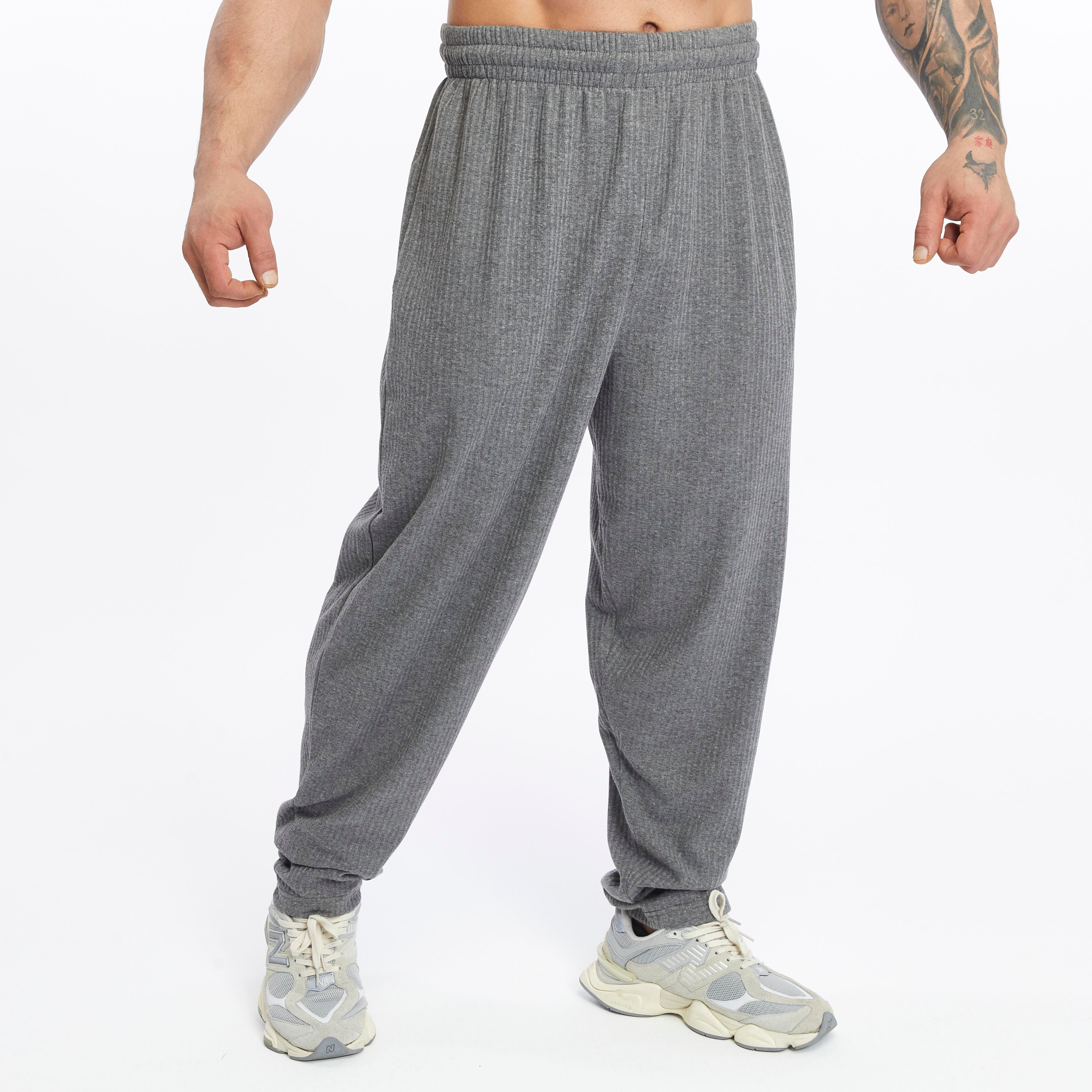 Mens Casual Cotton Drawstring Pants Elastic Waist Side Pockets 