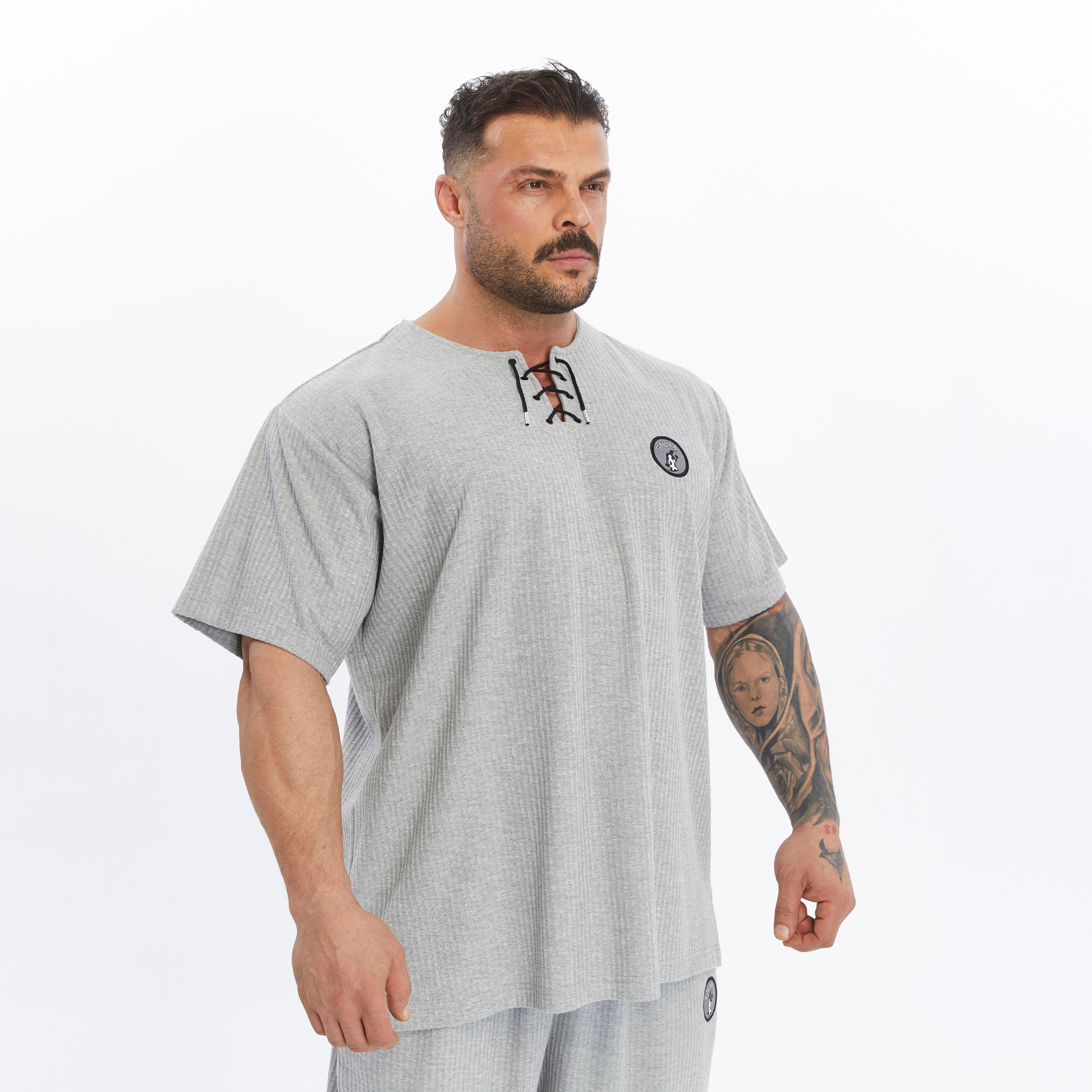 Mens Oversize T-shirt Cotton Lace Up Training Rag Top