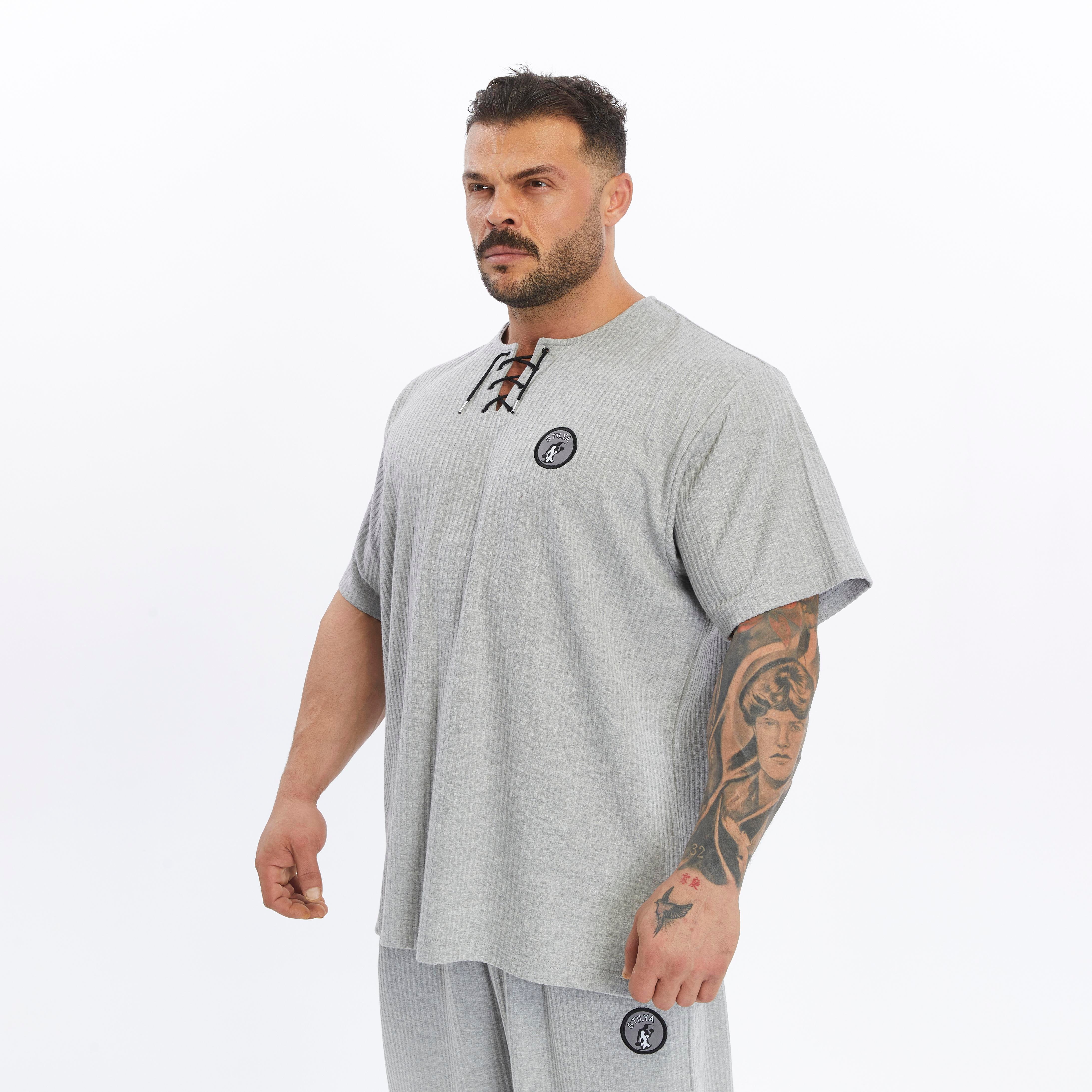Mens Oversize T-shirt Cotton Lace Up Training Rag Top