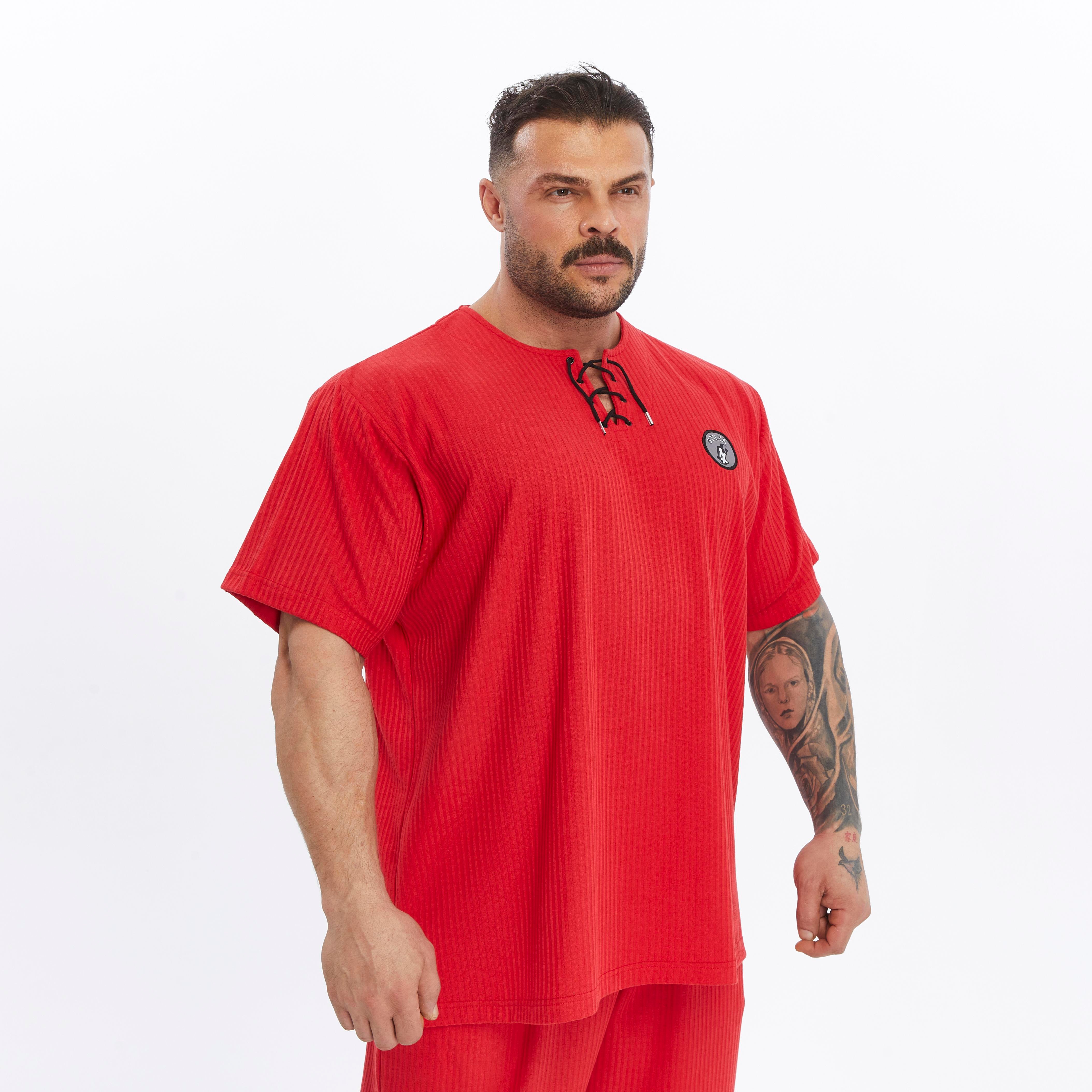 Mens Oversize T-shirt Cotton Lace Up Training Rag Top