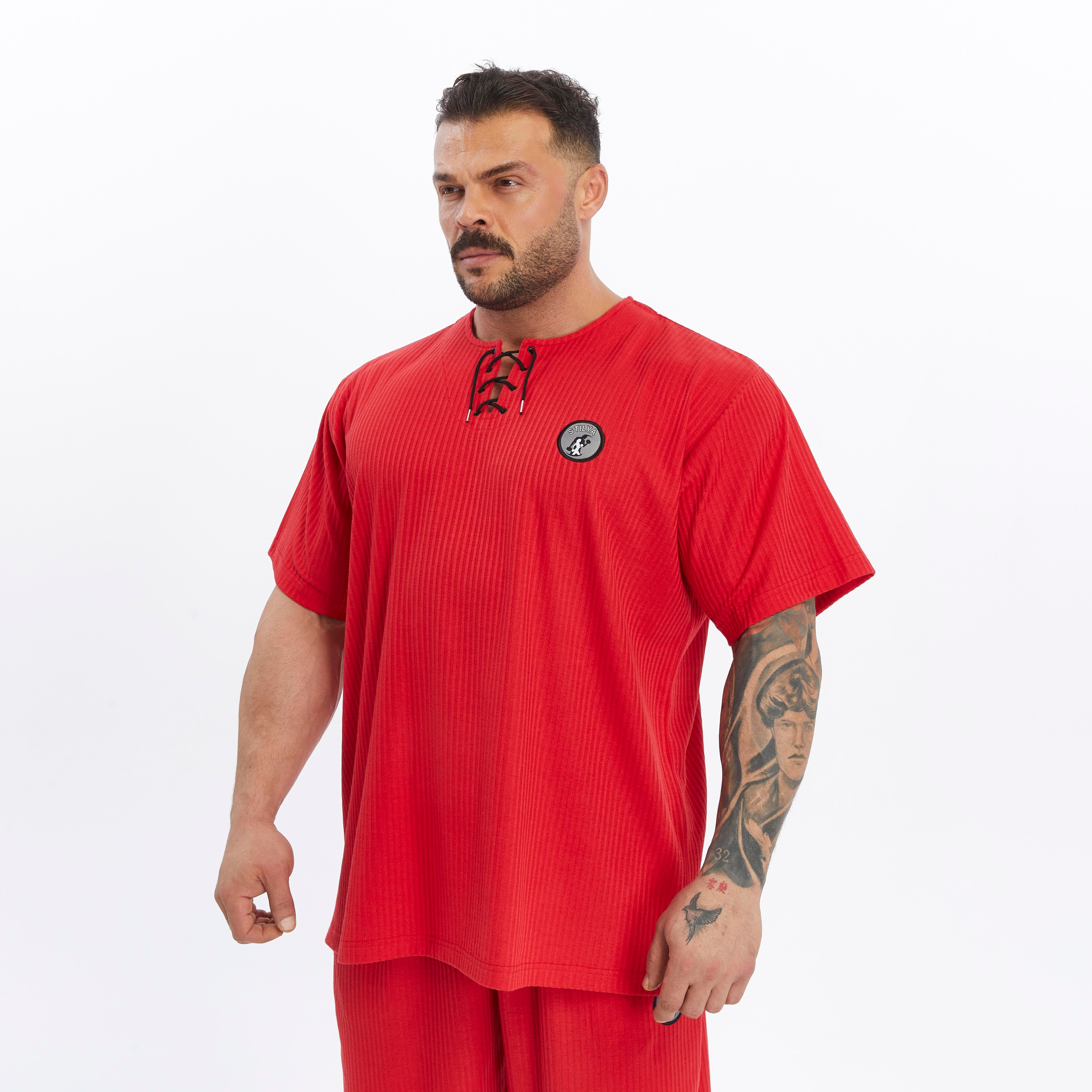 Mens Oversize T-shirt Cotton Lace Up Training Rag Top
