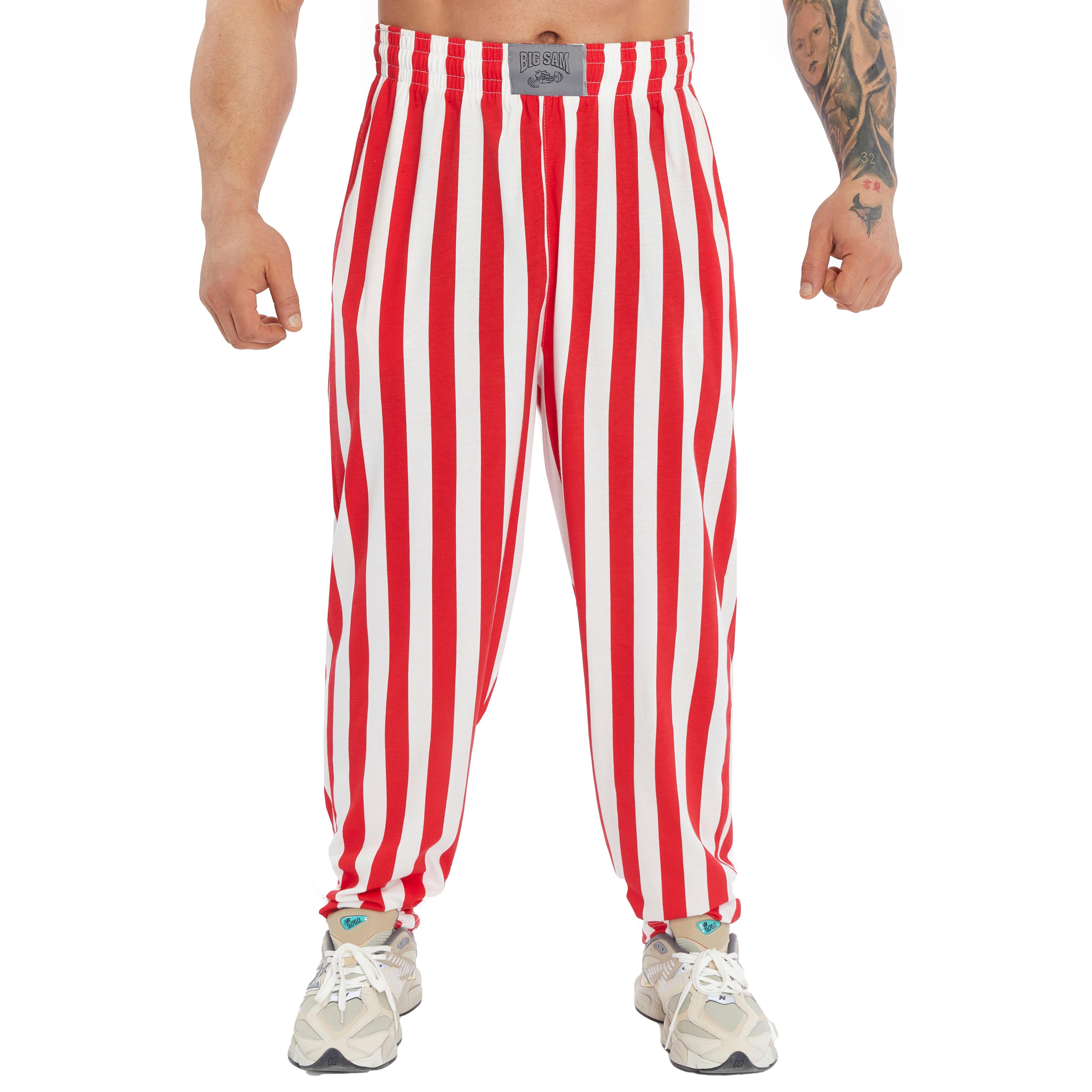 Mens Relaxed Baggy Pants Cotton Stripped