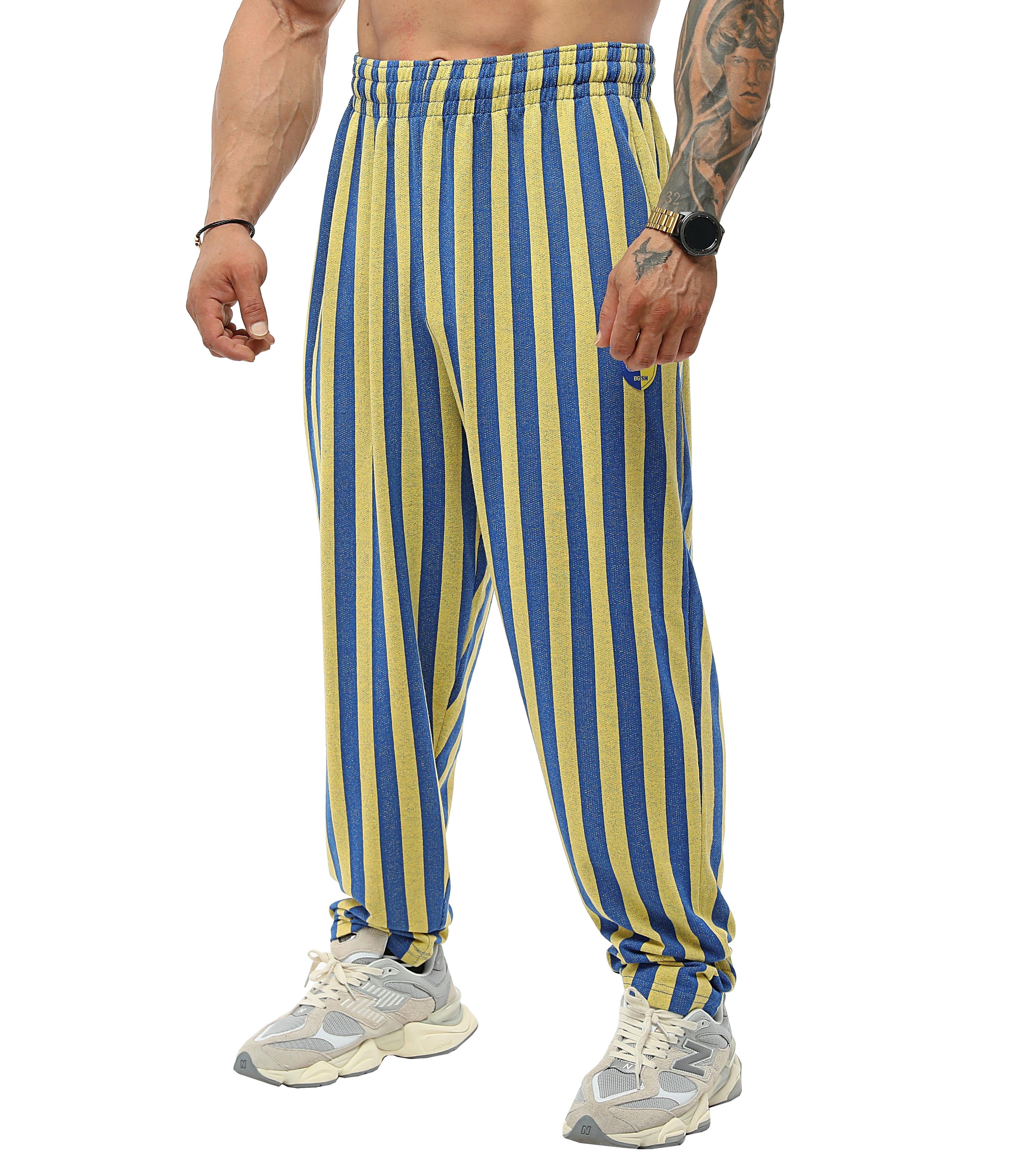 Men's Striped Loose Fit Striped Baggy Sweatpants PNT1381-YELLOW