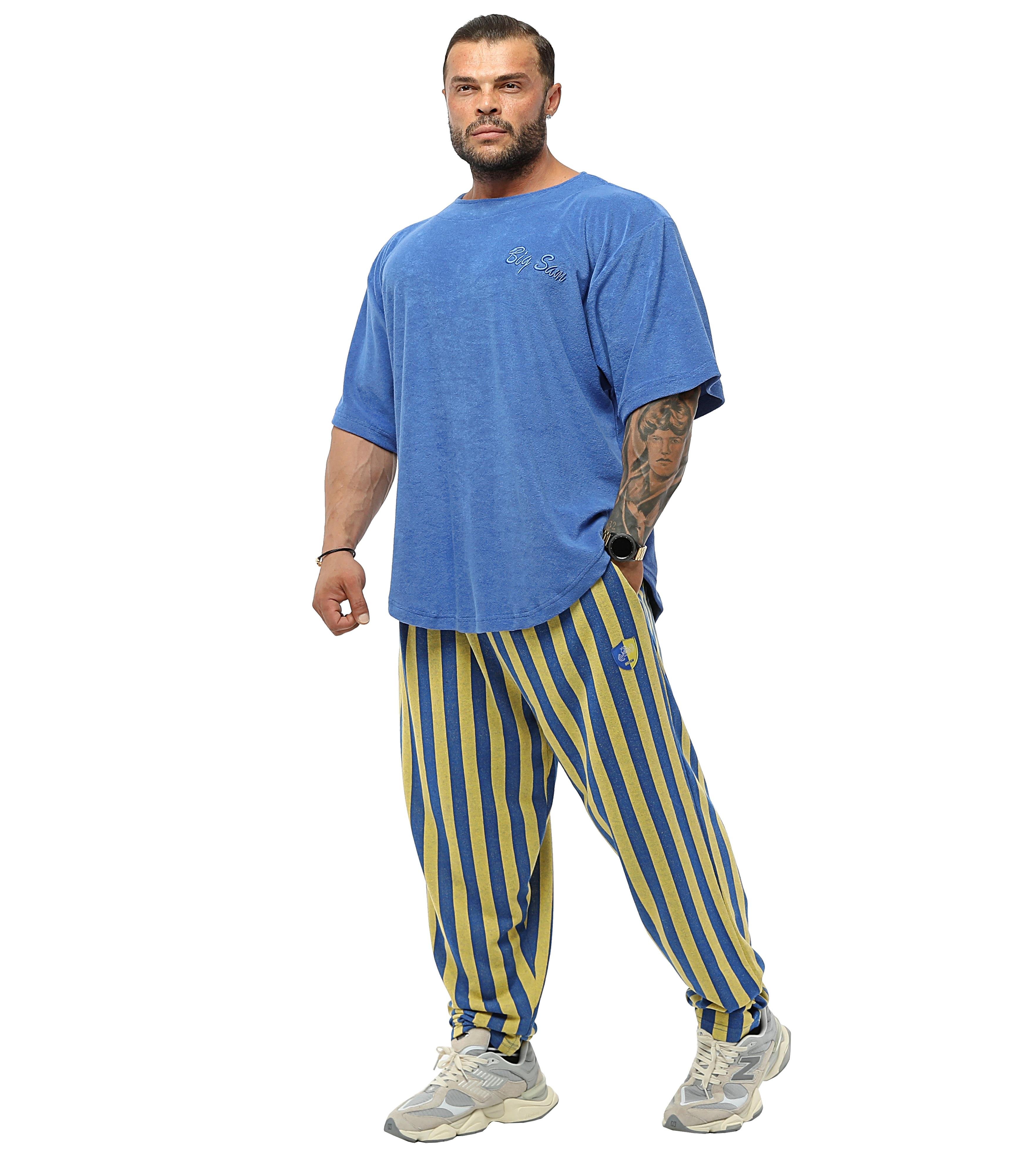 Men's Striped Loose Fit Striped Baggy Sweatpants PNT1381-YELLOW