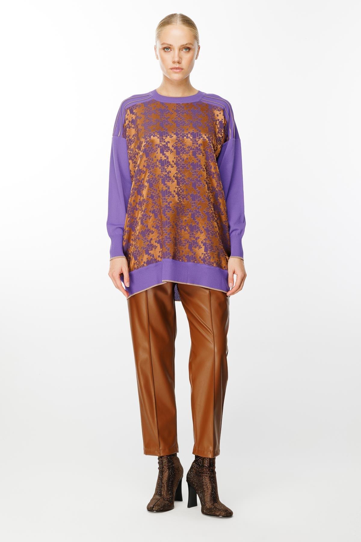 Desenli Tunik - CAMEL MOR