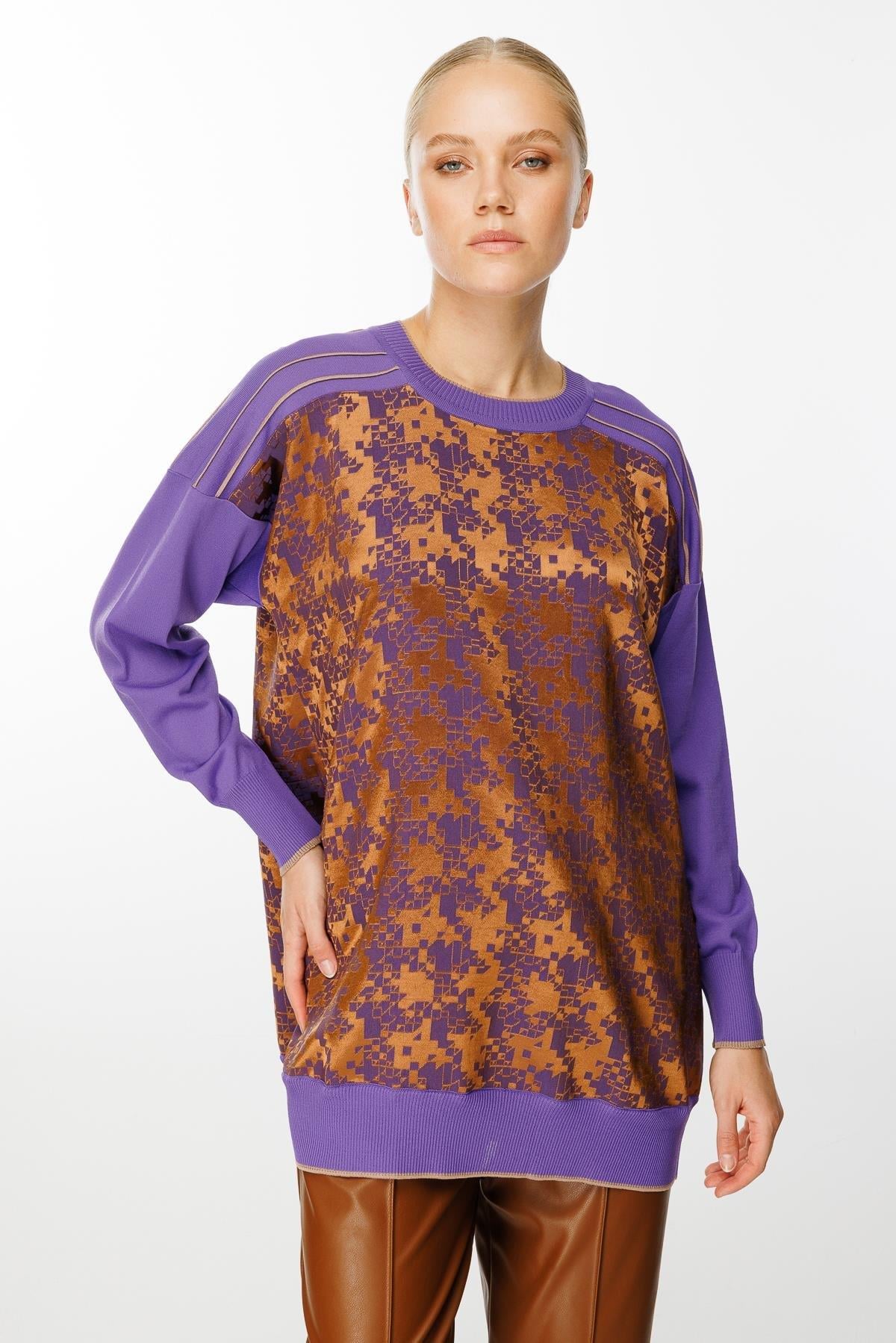 Desenli Tunik - CAMEL MOR