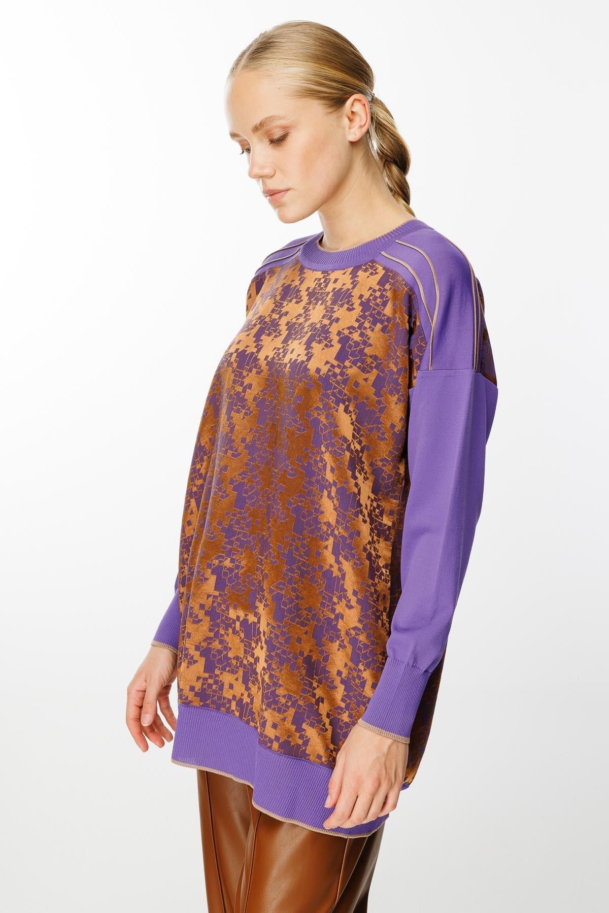 Desenli Tunik - CAMEL MOR