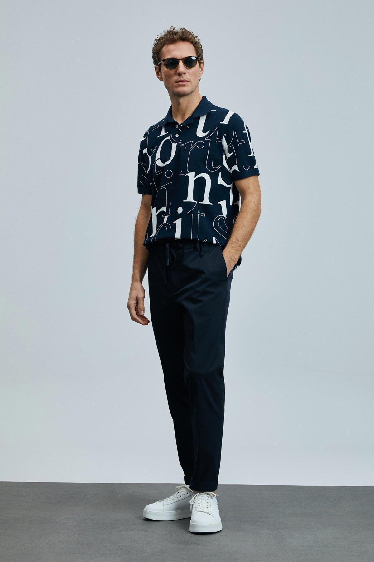 DIAMOND Polo Yaka Desenli Erkek Tişört - LACİVERT