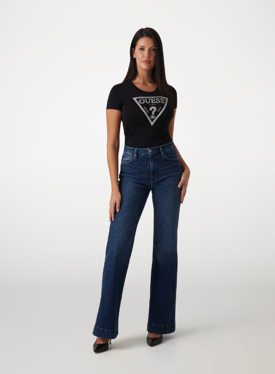 Guess Taş Baskı Detaylı Kadın Tişört - JET BLACK