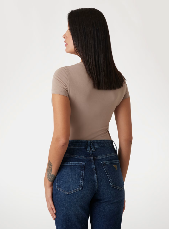 Leopar Baskı Ve Taş Detaylı Kadın Tişört - PEARL OYSTER