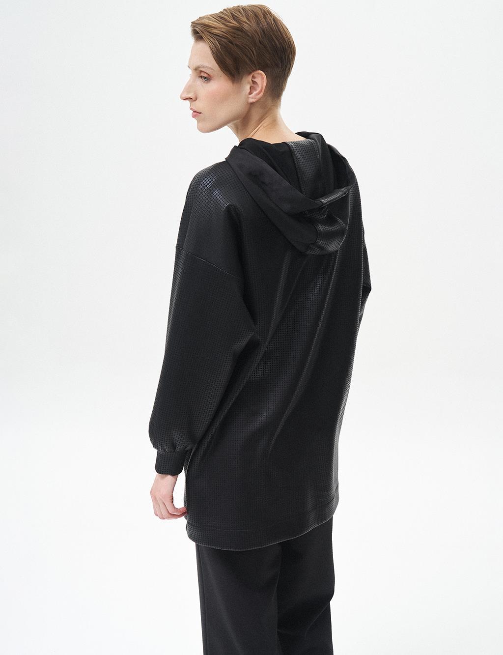 Pul Payetli Sweatshirt - SİYAH