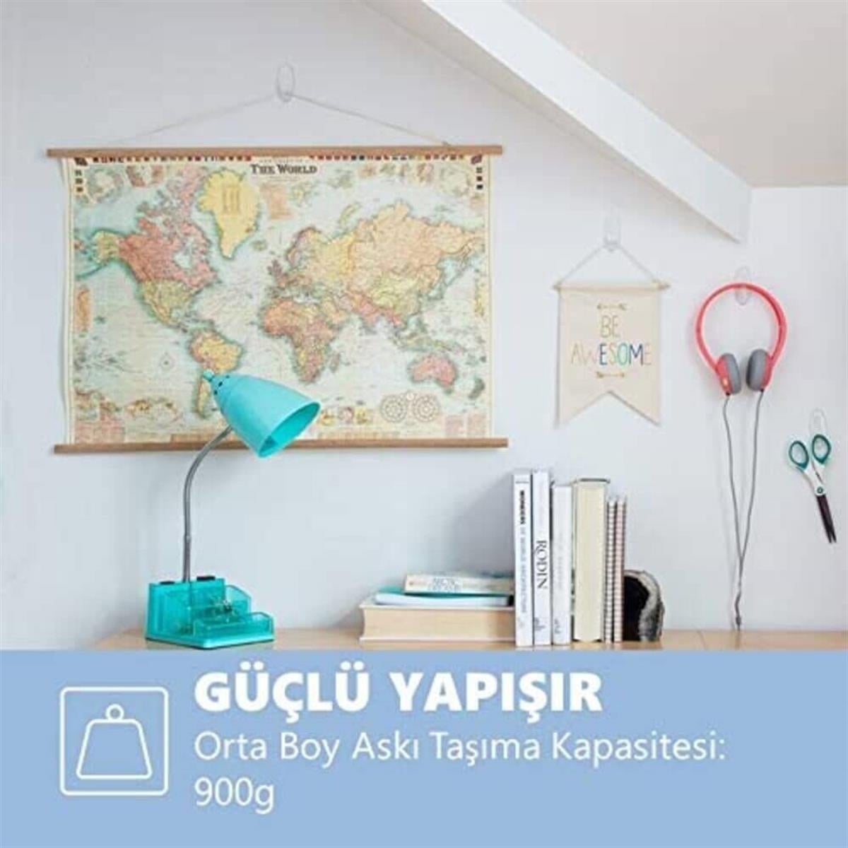 3M™ Command™ 17091CLR-CIS Orta Boy Şeffaf Askı, Max 900 gr (2 Askı + 4 Orta Boy Cırt Bant)