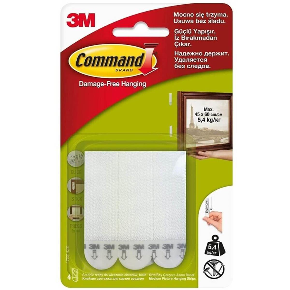 3M™ Command™ 17201-CIS Orta Boy Cırt Cırt Bant, Max 5,4 kg (4 Set Orta Boy Cırt Bant)