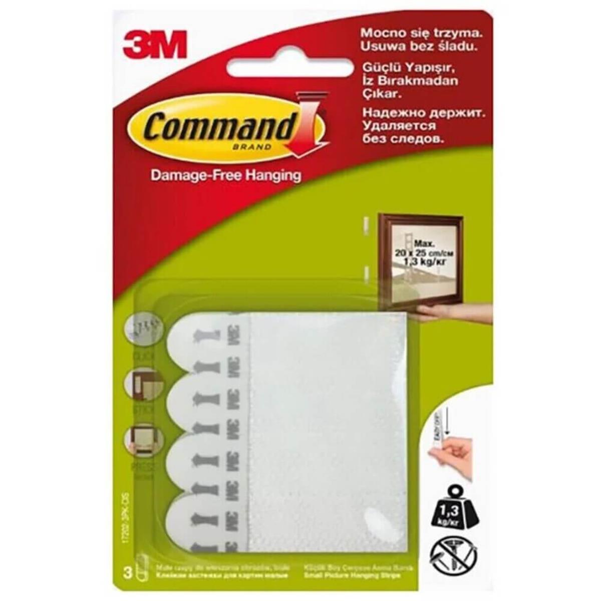 3M™ Command™ 17202-3PK-CIS Küçük Boy Cırt Cırt Çerçeve Bantları, Max 1 kg (3 Set Küçük Boy Cırt Bant)