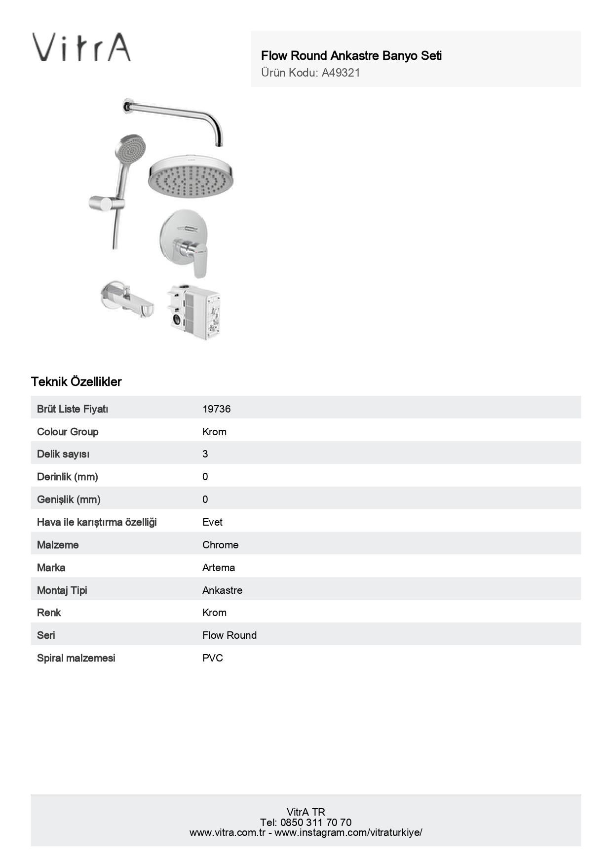 Artema Flow Soft Ankastre Banyo Seti 3 Yollu A49321