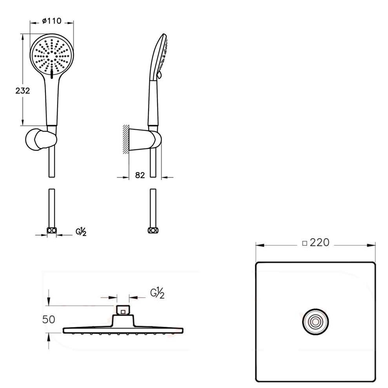 Artema Root Square Krom Ankastre Duş Seti, 6 Parça, A49280