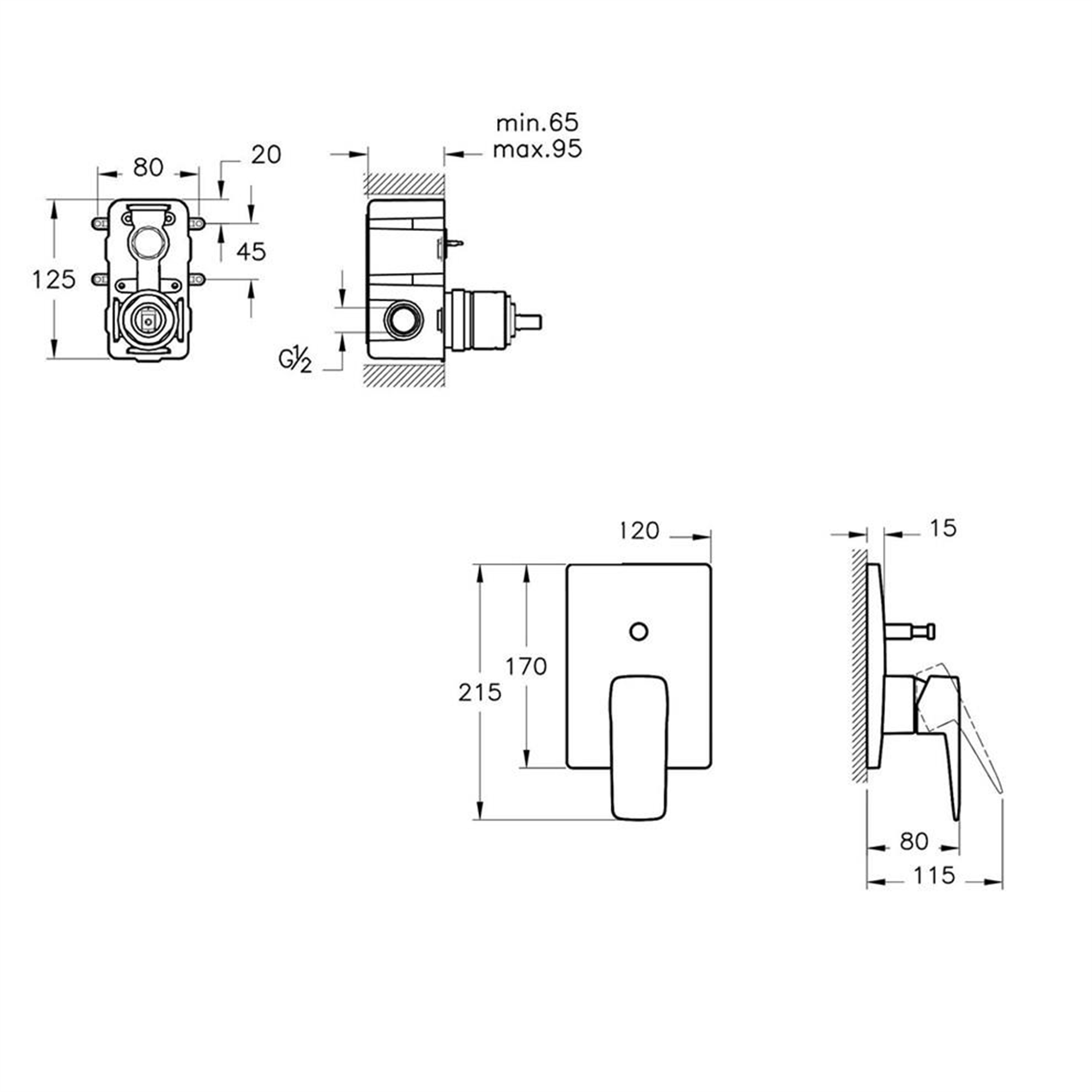 Artema Root Square Krom Ankastre Duş Seti, 6 Parça, A49280