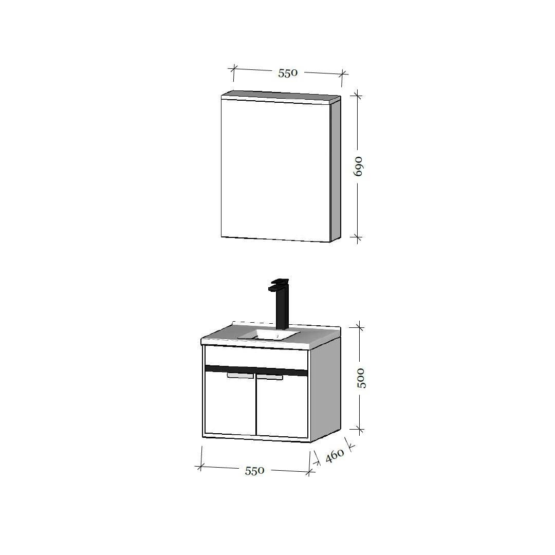 Bagnora Mare 55 cm MDF Beyaz Banyo Dolabı Takımı